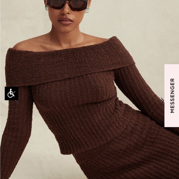 House of CB Brown “Saffron” Off Shoulder Knit Top and “Sloane” Skirt Set Small S - Picture 3 of 12